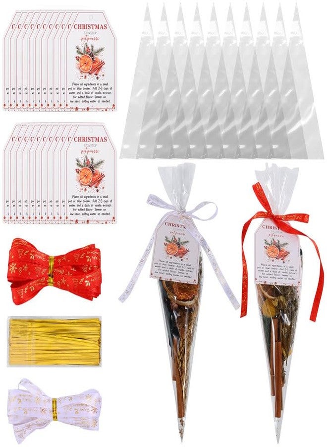 DANHMAO 50 Set Christmas Potpourri Cellophane Bags with Stovetop Simmer Instruction Tags and Ribbons Holiday DIY Potpourri Gift Bags Crafting Kit for Xmas Favors & Party Supplies(6 x 12'', Triangle) - Image 1